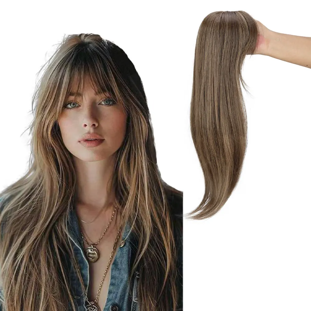 

18 inch Blonde Highlight Synthetic Hair Topper Layered Straight Hair Extension Base Clip In Hair Toppers Natural for Women