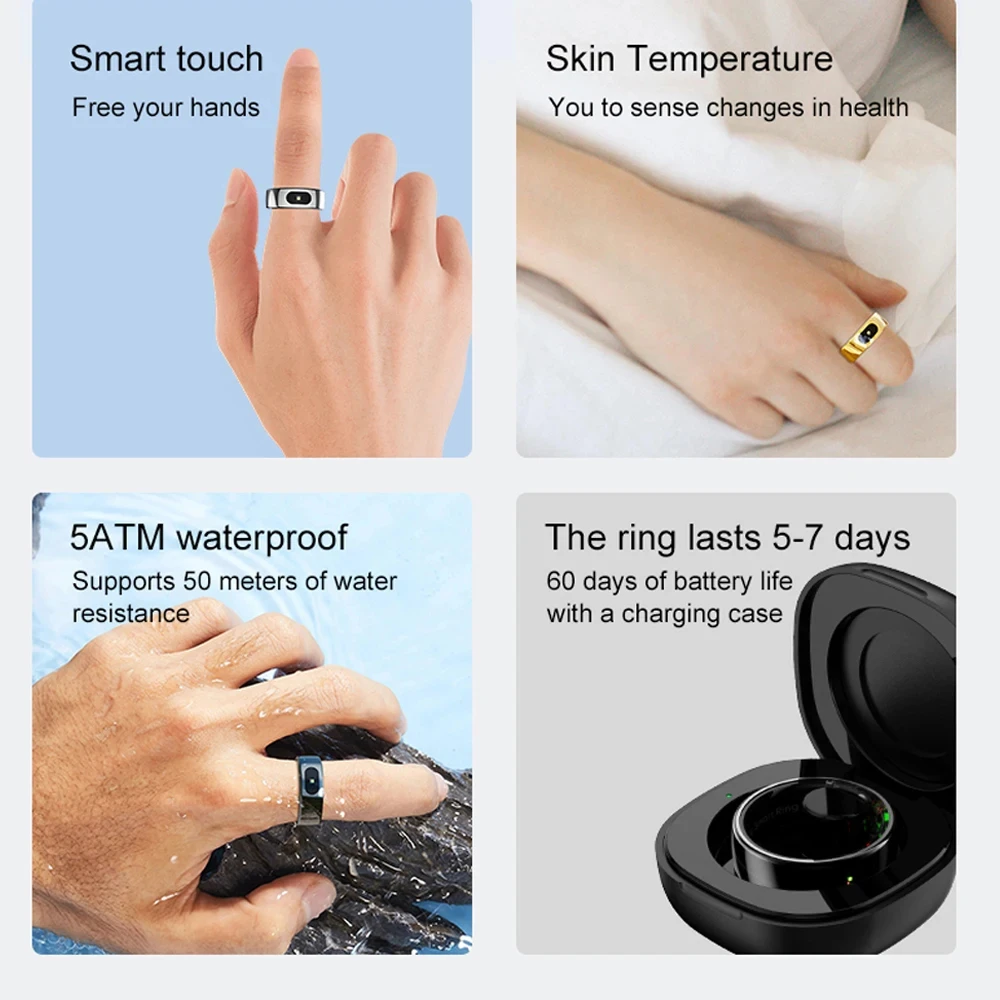 2025 Smart Ring For Men Women Touch Control Function Health Monitor IP68 5ATM Waterproof Skin Temperature Measure Smart Ring New