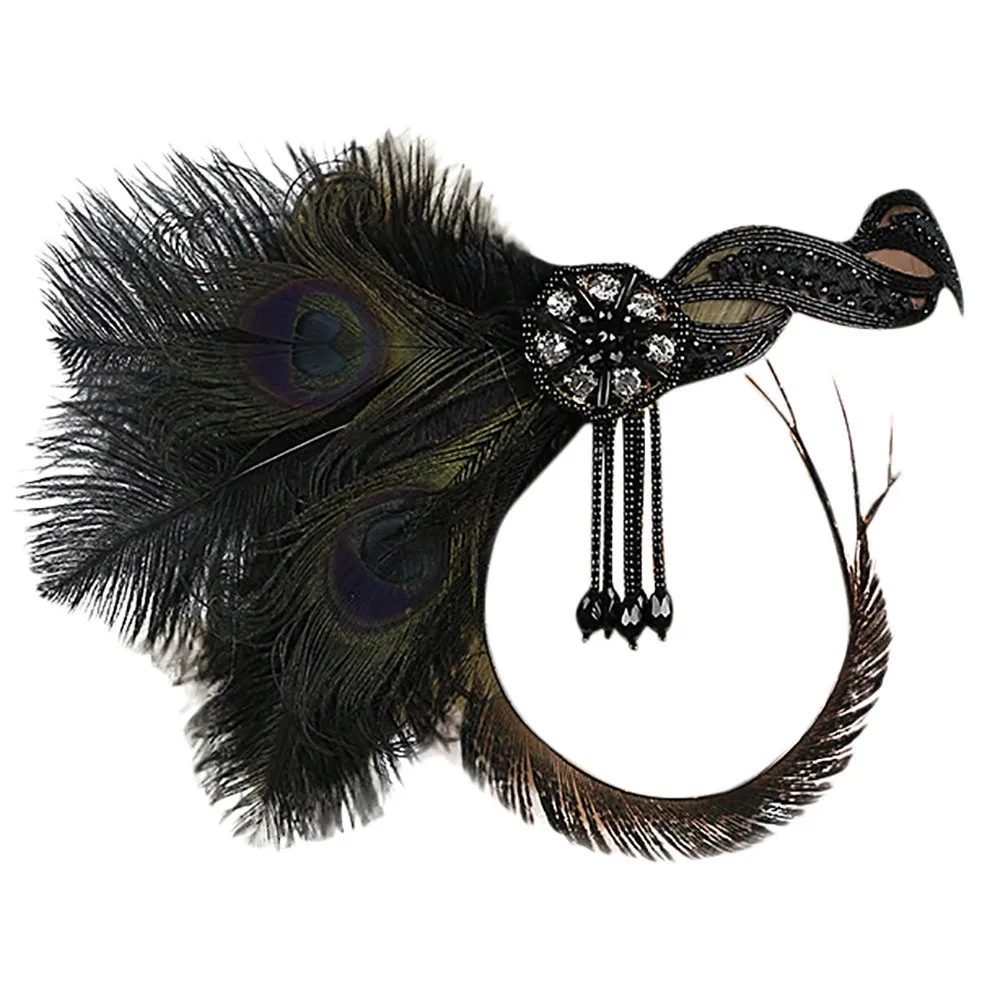 

Vintage Western Ethnic Headband Womens 90s Hair Bands Solid Color Feather Rhinestone Headdress Headpiece Hair Accessories