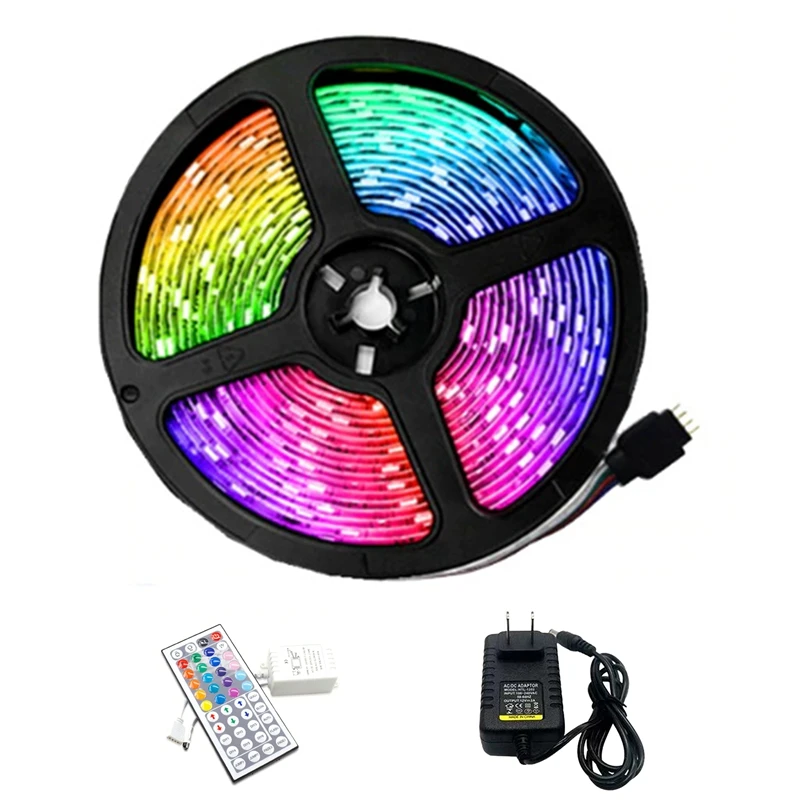 New5m LED Light Strip RGB 3528 300 LED Flexible LED Strip Light With 44 Key Remote+2A Transformer For Christmas