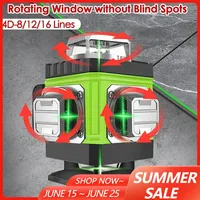 4D 8/12/16 Line Laser Level Green Light Beam 360° Rotatable Window Self Leveling Laser Level with Remote Control 2400mah