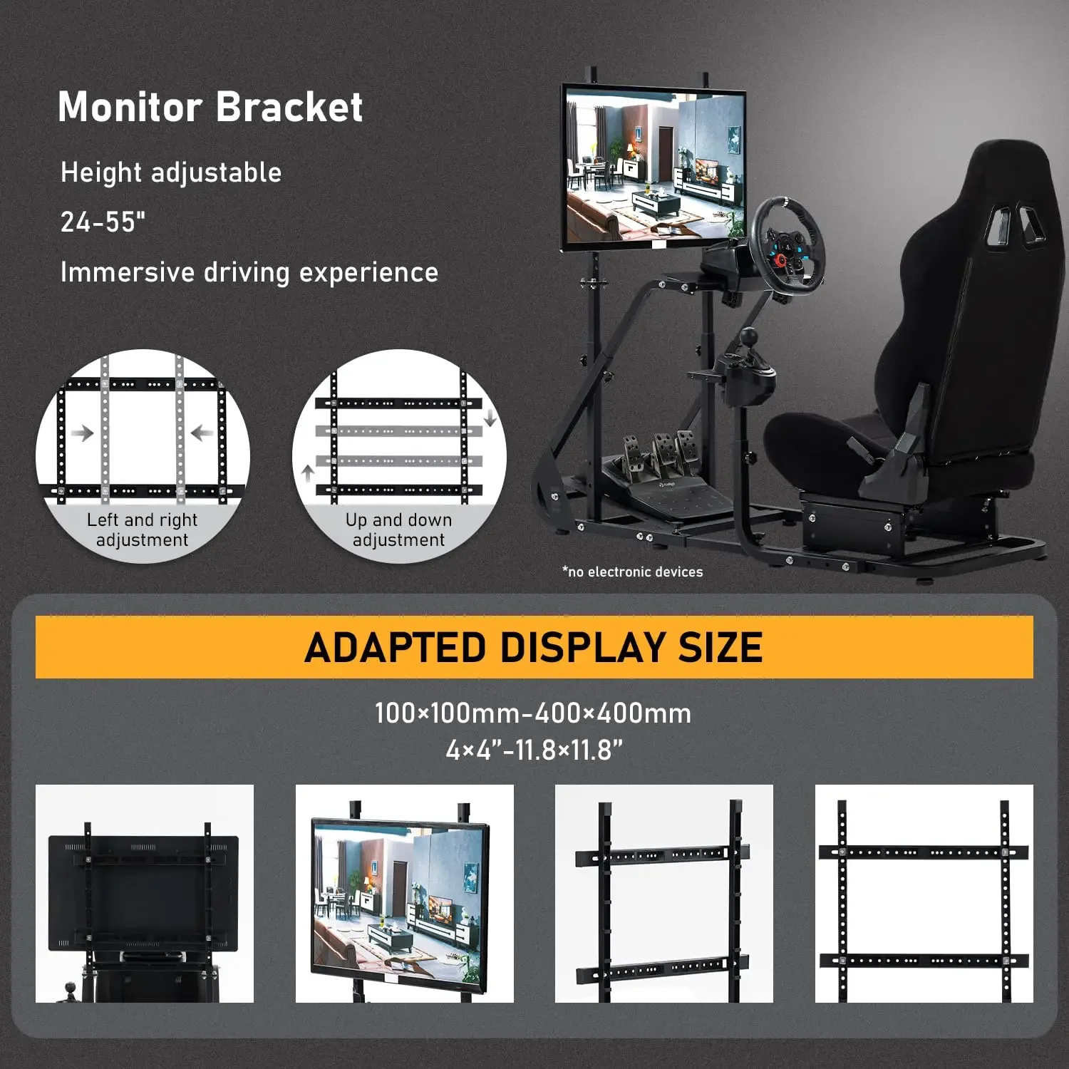 G923 Sim Cockpit, Monitor Frame, Fit G29-920/T80/150, Logi/Thrust/Fanatec/PS4/PC, Seat, No Wheel/Pedals/Shifter/Display