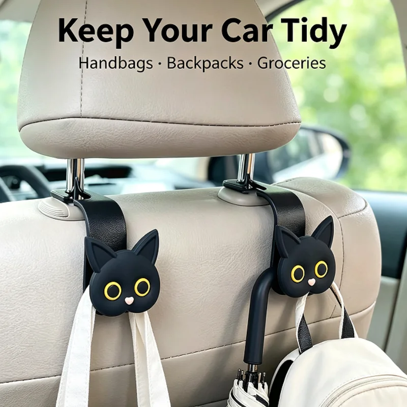 3D Cat Car Headrest Hooks,  Vehicle Seat Hanger, Auto Back Seat Storage Hook, Durable Car Interior Decor Accessory for All Cars.