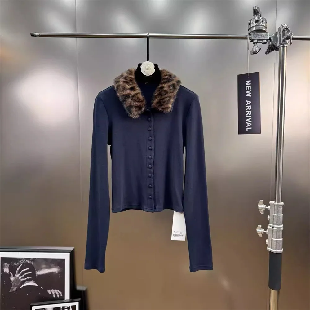 

2025 Women's Fashion T-shirt Shirt Knit Stretch Fur Collar Women's Clothing Top Pullover Y2K Clothing New High-Quality T-shirt