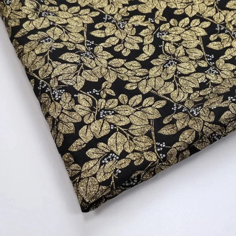 

Oujin Silk Jacquard Brocade Fabric Leaf Windbreaker for Dress Suit Tibetan Costume Cloth Material Diy Sewing By The Meter