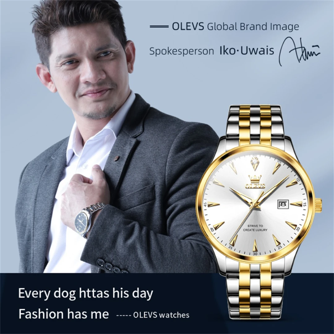 OLEVS 5598 Fashion Quartz Watch Gift Round-dial Stainless Steel Watchband Wristwatch Calendar Luminous