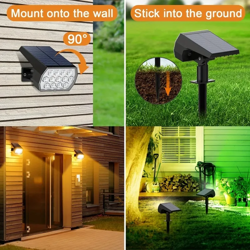 Solar Spot Lights Outdoor Color Changing 7 Modes Christmas IP65 Waterproof Landscape Spotlights Dusk To Dawn For Patio Garden