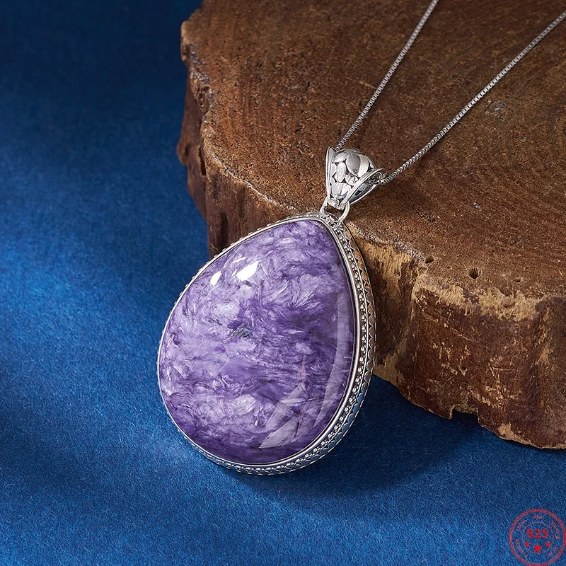 

S925 Sterling Silver Charms Pendants for Women New Fashion Palace Style Exaggerated Droplet Charoite Jewelry Free Shipping