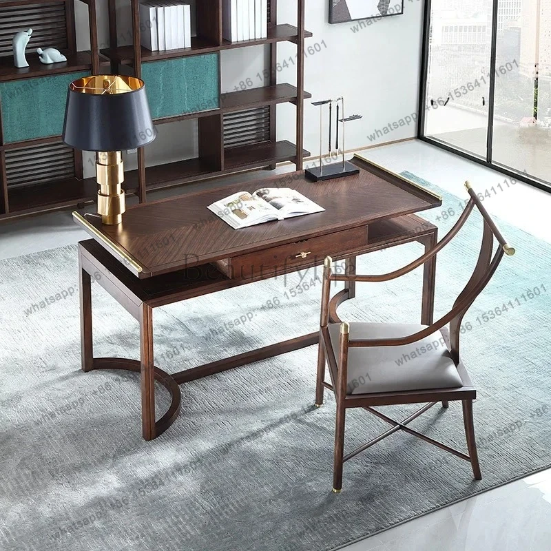 Modern new Chinese solid wood calligraphy table Zen ebony office desk book chair bookcase study furniture