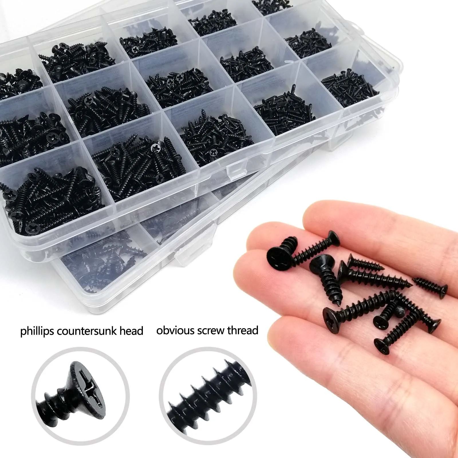 1 Box Mix M1 M1.2 M1.4 M1.7 M2 M3 M4 Black Steel Mini Micro Cross Phillips Flat Countersunk Head Self Tapping Wood Screw Set Kit