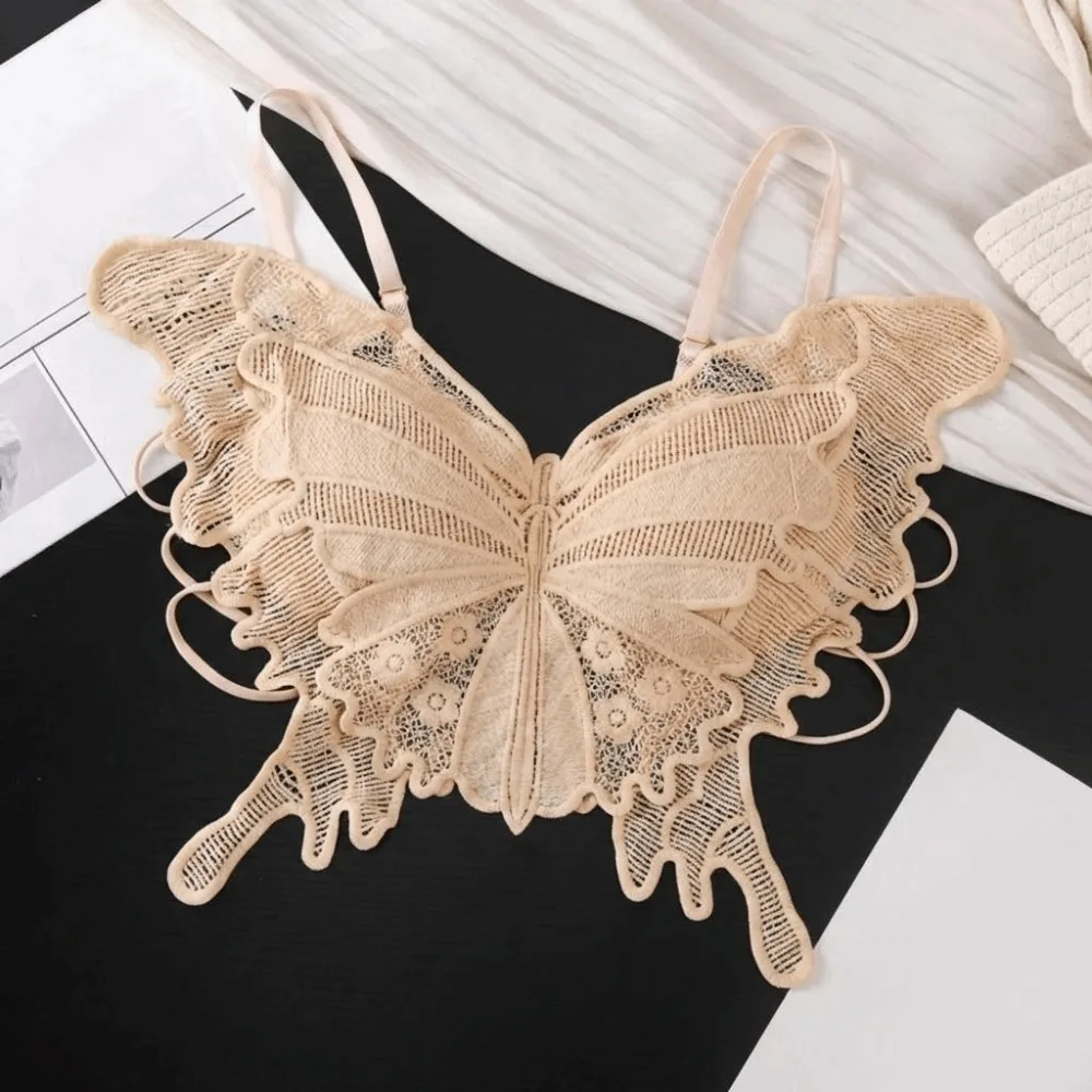 

Fashion Backless Butterfly Bras Slim Fit Korean Style Lace Camisole Padded Flower Hollow-out Vest Tops Beach Wear