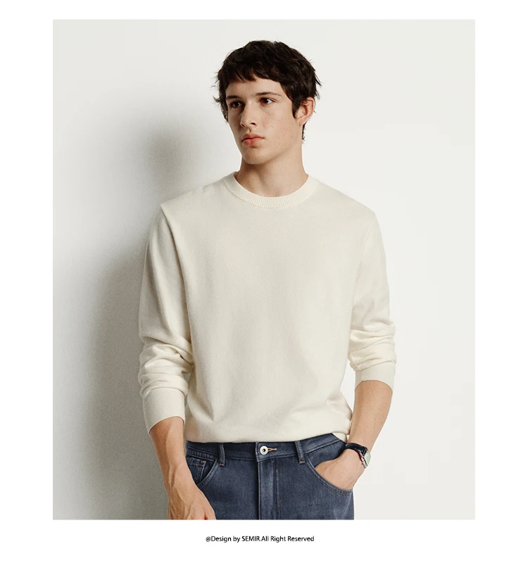 Semir Strickpullover für Herren, Winter-Kaschmirmischung, wärmeisolierend, antibakteriell, 2025, neue Basic-Rundhalsausschnitt, schwarze Basisschicht – Detail 3