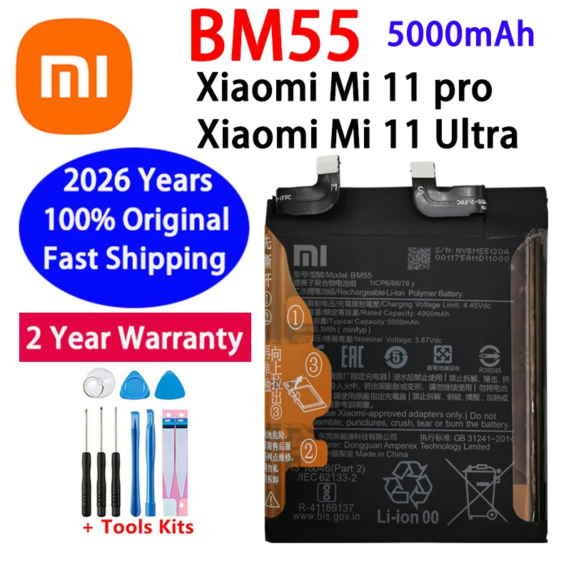 Original Battery For Xiaomi Mi Mix 2 2S 3 4 Mi 11 Lite Ultra Poco M3 X3 F3 X5 Redmi Note K40 9 9T 10T 11T 12 12T Pro Batteries image 4
