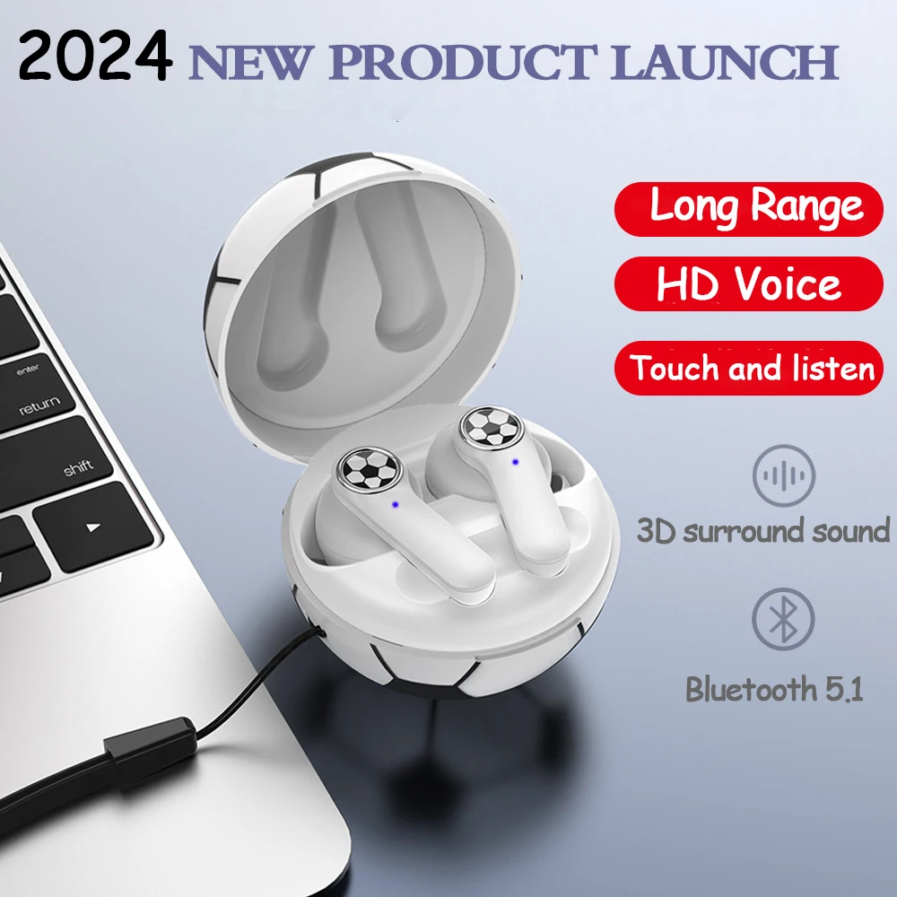 2024 NEW Tws Football Bluetooth Wireless Earphones 5.1In Ear Headphones Hearing Aids Sport Gamer Waterproof Headset Phone