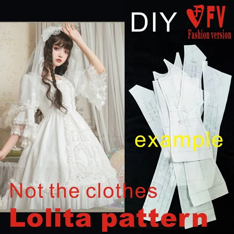 Cutting pattern Lolita women\'s princess mid-sleeve dress 1:1 costume making drawings LOLI-8