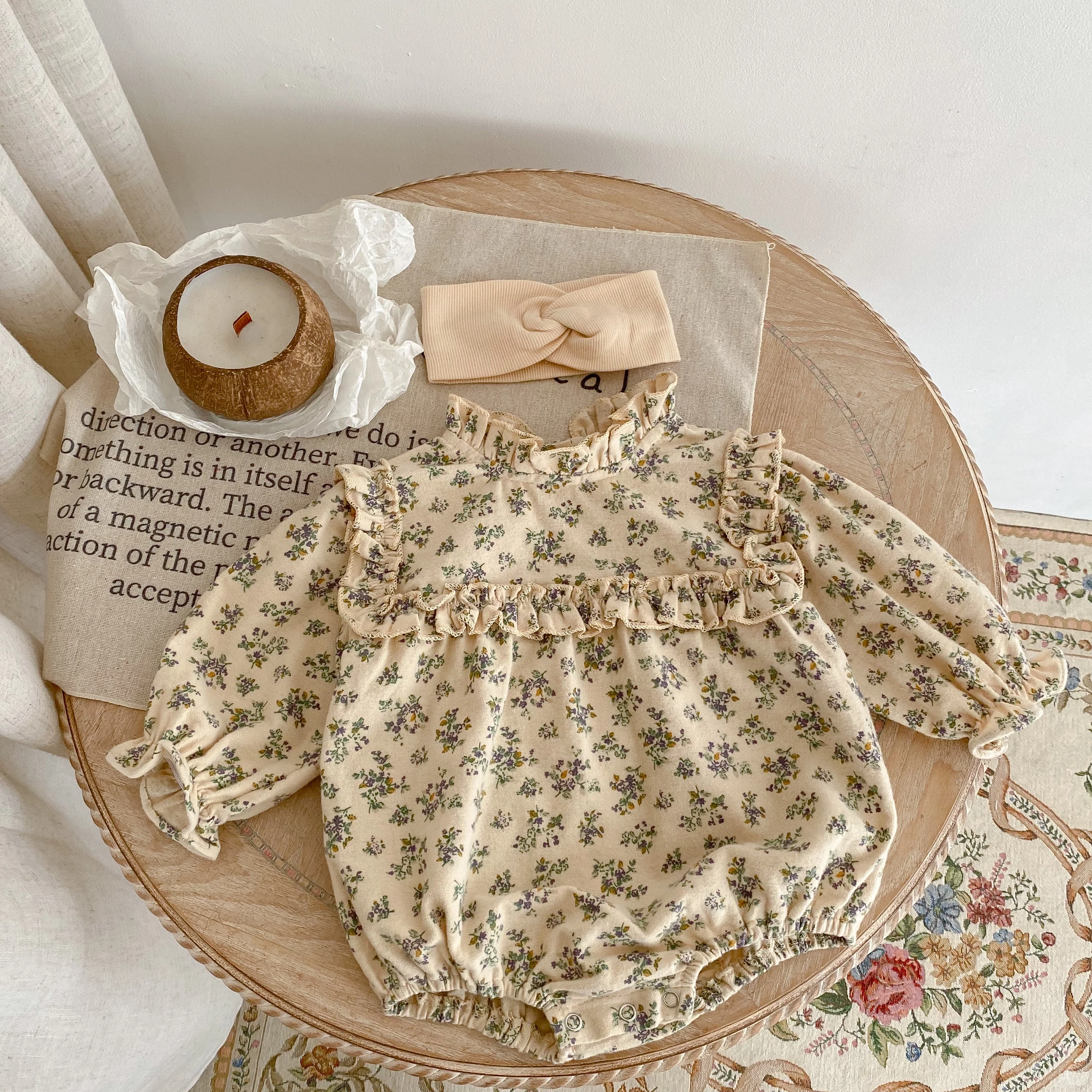 Spring New Baby girl romper Korean Infant Jumpsuit Vintage Flowers baby bodysuit fashion 100% Cotton