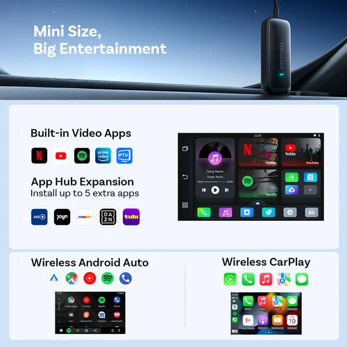 Imagen 2 del producto OTTOCAST Play2Video Ultra 3 en 1 Ai Box Adaptador Inalámbrico CarPlay Android Auto con Centro de Aplicaciones Integrado para Youtube Netflix IPTV Tiktok