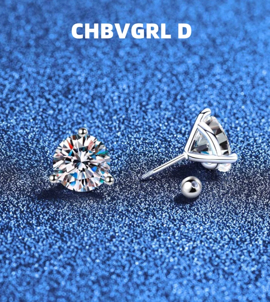 

[Classic] Classic S925 sterling silver moissanite three-prong earrings simple temperament elegant moissanite earrings wholesale