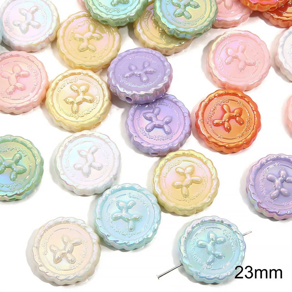 10Pcs Fantasy Acrylic Loose Beads Cream Color Wreath Balloon Dog Flat Round Beads DIY Phone Chain Bracelet Accessories 23mm