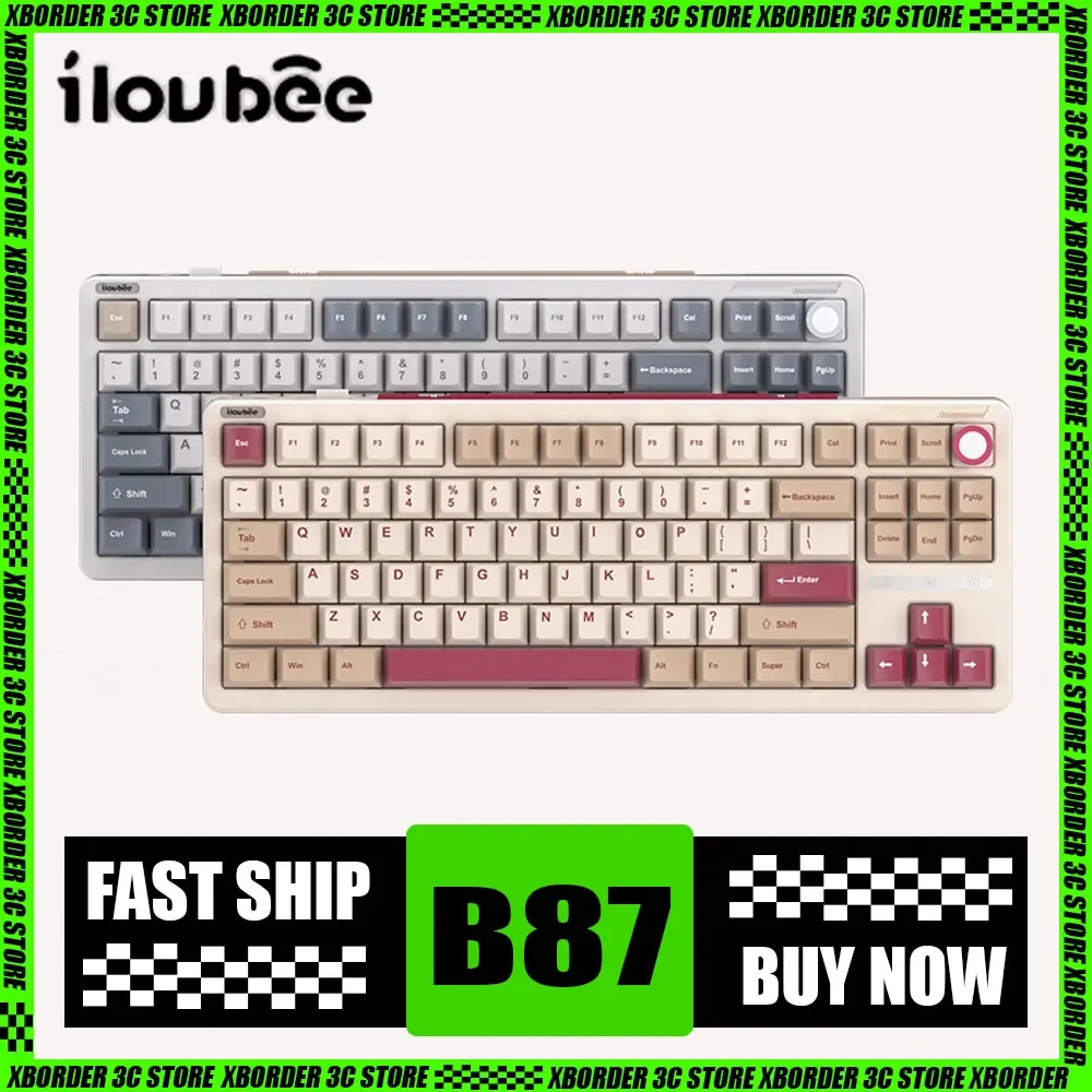 Ilovbee B87 Mechanical Keyboard Multifunctional Knob Kailh Switch Tri Mode Rgb Gaming Keyboard Quick Trigger Hot-Swap Gasket Pc