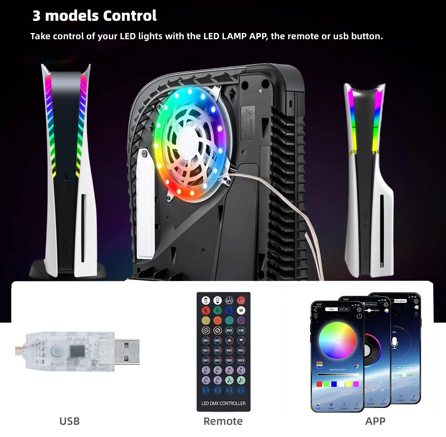 Striscia LED RGB Per PS5 – 7 Colori E 358 Modalità – Telecomando E Flessibile