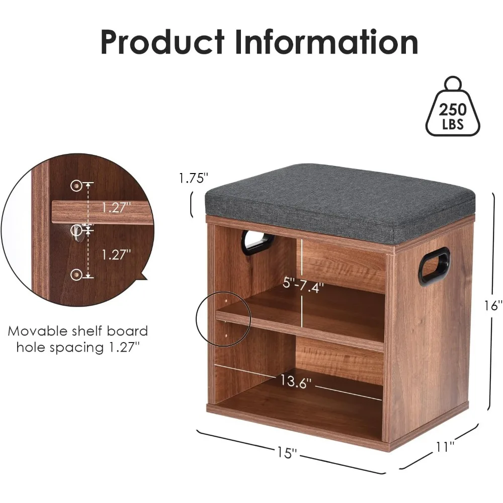 مقعد أحذية مبطن مدمج مع مساحة تخزين للمدخل