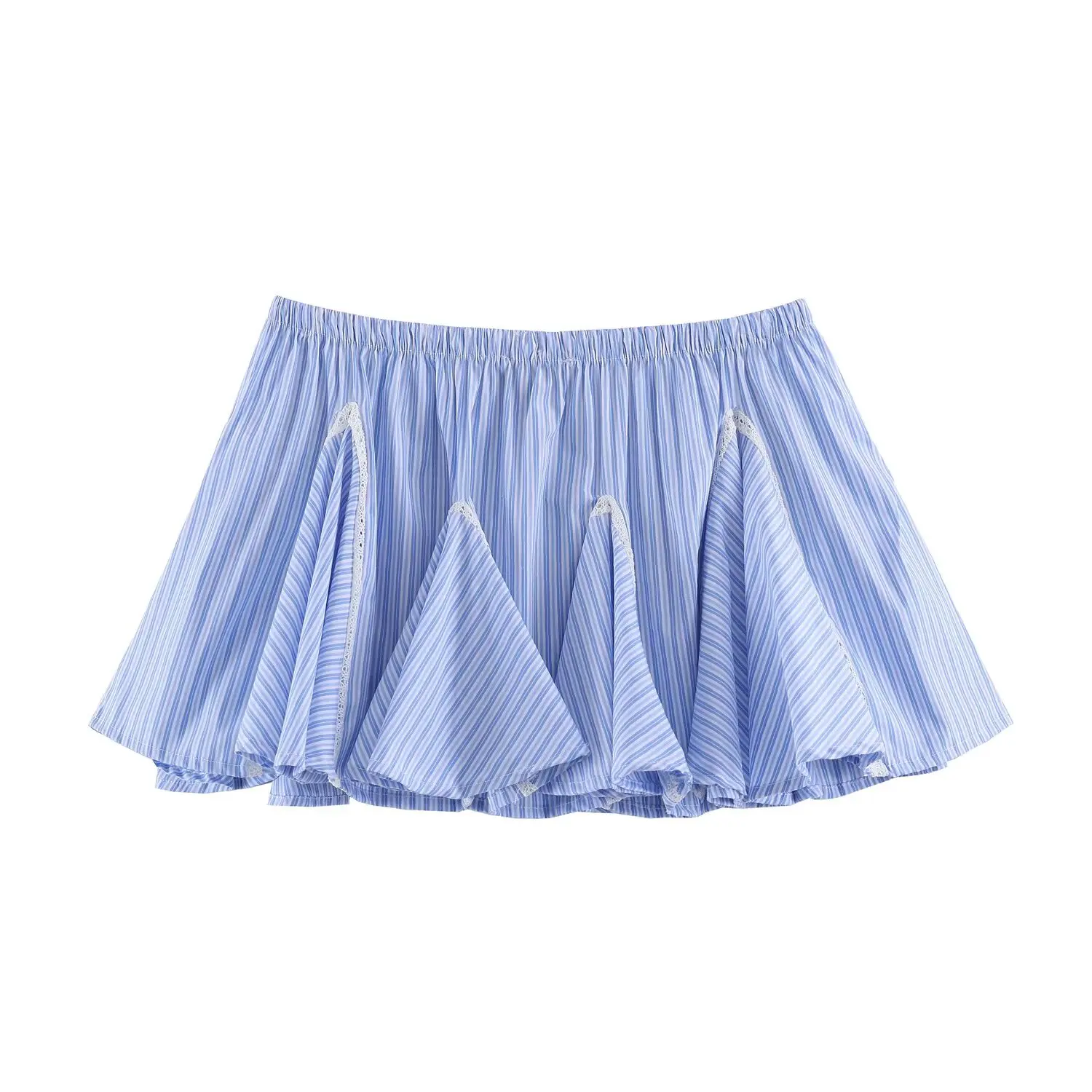 BSAY 2026 Sweet Preppy Style Striped Skort Ladies Elastic Waist Drawstring Lace Patchwork Flared Mini Skirt Summer Daily Outfit