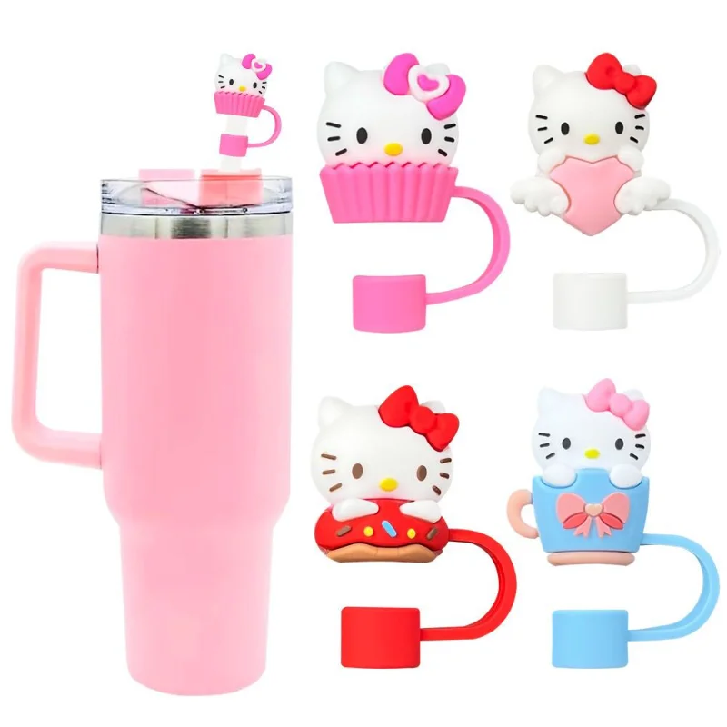 1PC 10mm Straw Cover Suitable Compatible With Stanley Cup Cute 3D Hello Kitty Silicone Leak-proof Straw Toppers Plug Dust Cover