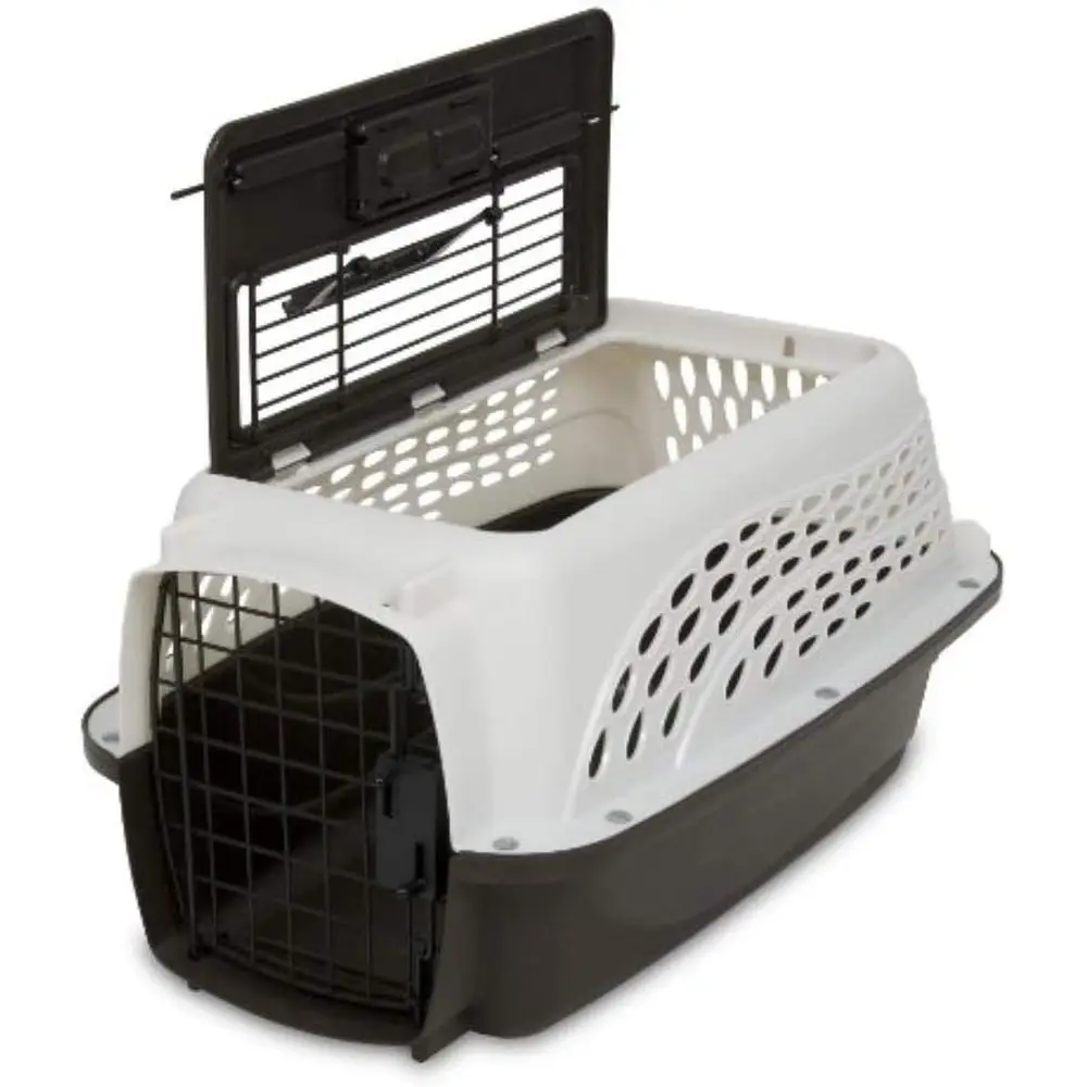 

Dog Crates, Small Dogs & Cat Carriers, Two-Door Plastic Pet Kennel, Top & Front Loading, 19, White