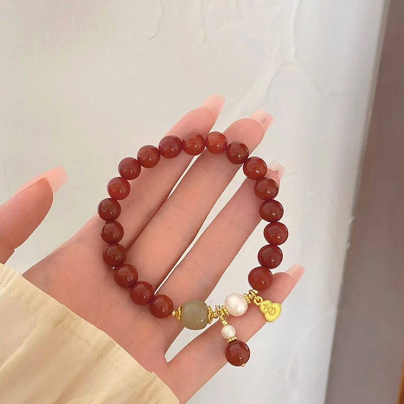 New Retro Chinese Style Nanjiang Carnelian Bracelet Light Luxury Handmade Design Peace Buckle Beeswax Hetian Jade Bracel