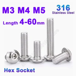 316 A4 Stainless Steel High Quality M3 M4 M5 Marine Grade Hexagon Hex Socket Round Head Button Head Allen Screw Bolts L 4-60mm