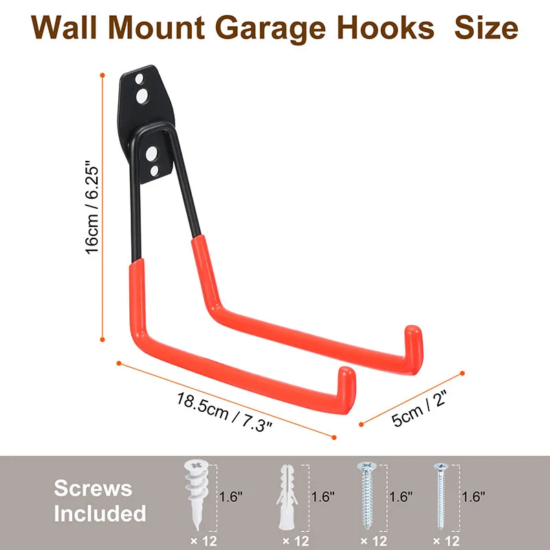Confezione da 6 ganci per Garage gancio in metallo per impieghi gravosi organizzatore per Garage montaggio a parete appendiabiti per Garage ganci portaoggetti per scale da giardino
