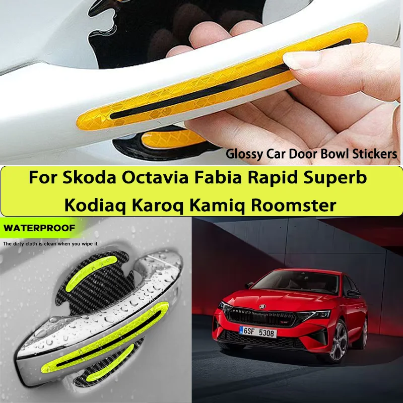 

Reflective Car Stickers Car Door Handle For Skoda Octavia Fabia Rapid Superb Kodiaq Karoq Kamiq Roomster