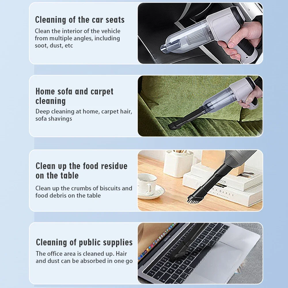 Aspirapolvere portatile per auto, ricarica domestica, potente soffiatore per polvere senza spazzole, grande aspirazione per uso domestico e automatico