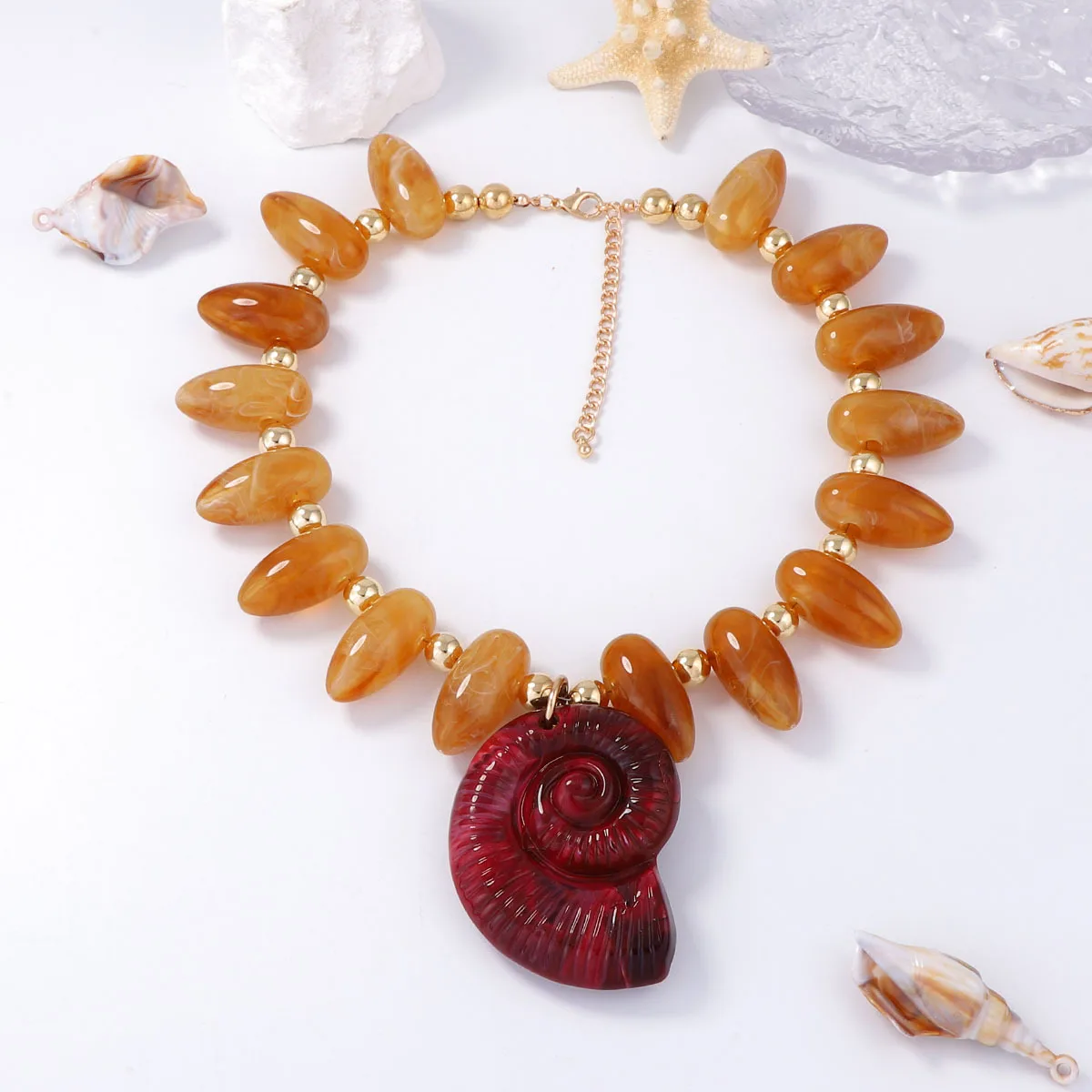 

ZAA Vintage Women Jewelry Personalized Big Conch Pendant Luxury Resin Bead Choker Necklace Summer Beach Party Charm Accessories