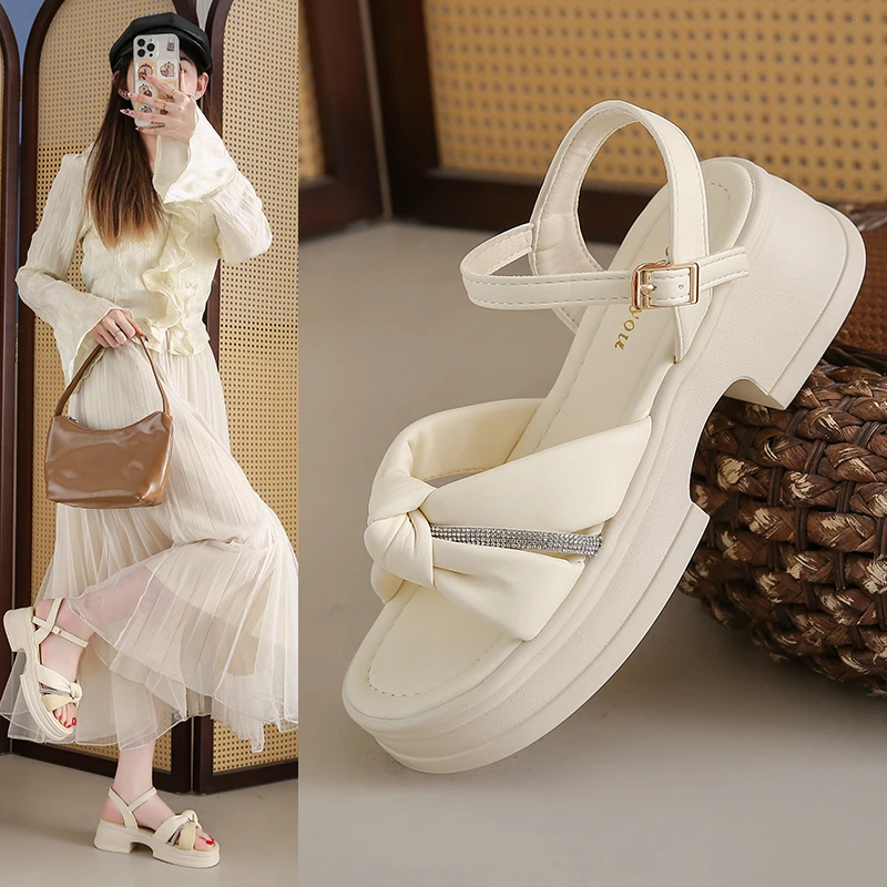

2026Summer Elegant and Sexy Round Toe Open Toed Thick Soled Sandals Fashionable Best Selling New Comfortable Beach Women's Shoes