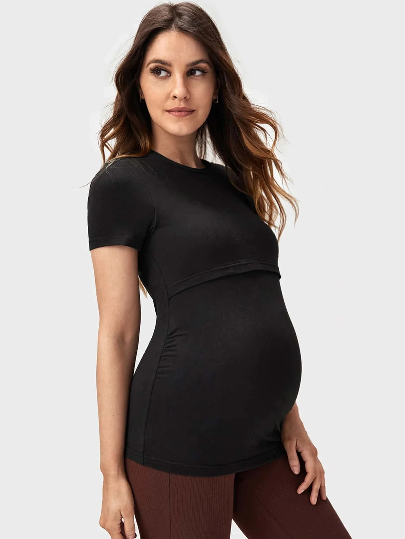 Pregnant women's three-dimensional care T-shirt, elastic breastfeeding casual bottom, short sleeved top