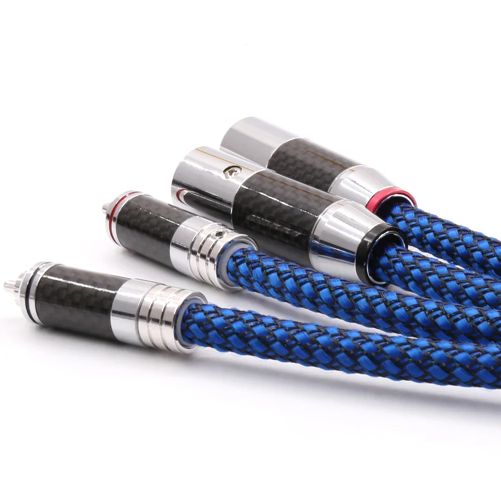Pair 6N OCC Silver Plated RCA to XLR Cable HiFi Audio Black carbon fiber Plug Interconnect Line for AV speakers, CD, speakers
