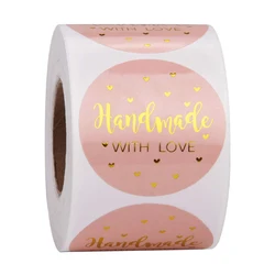 Pegatinas de papel Kraft hechas a mano con amor, etiquetas adhesivas redondas de 25mm para decoración de bodas y fiestas, 50 unidades