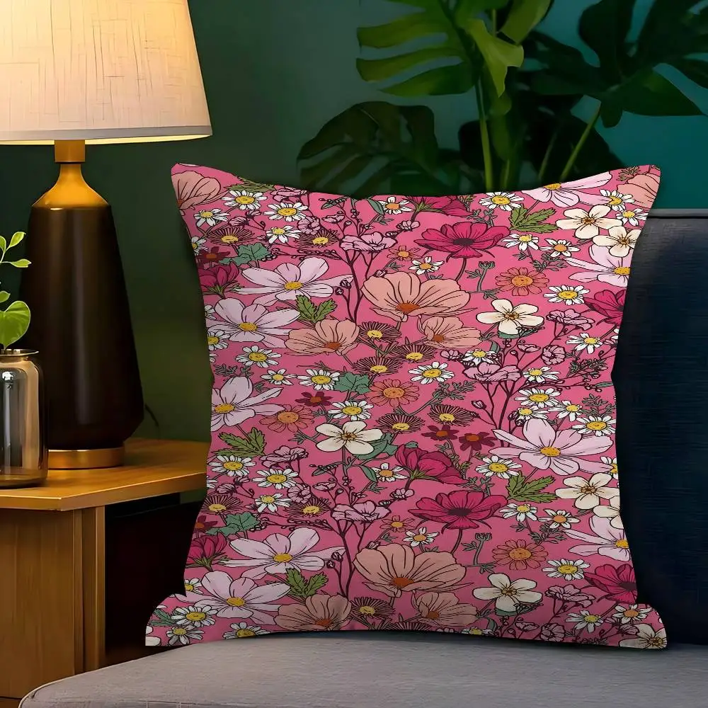 

Pink Wildflowers Pillow Gift Home Office Decoration Bedroom Sofa Car Cushion Cover Case 45x45