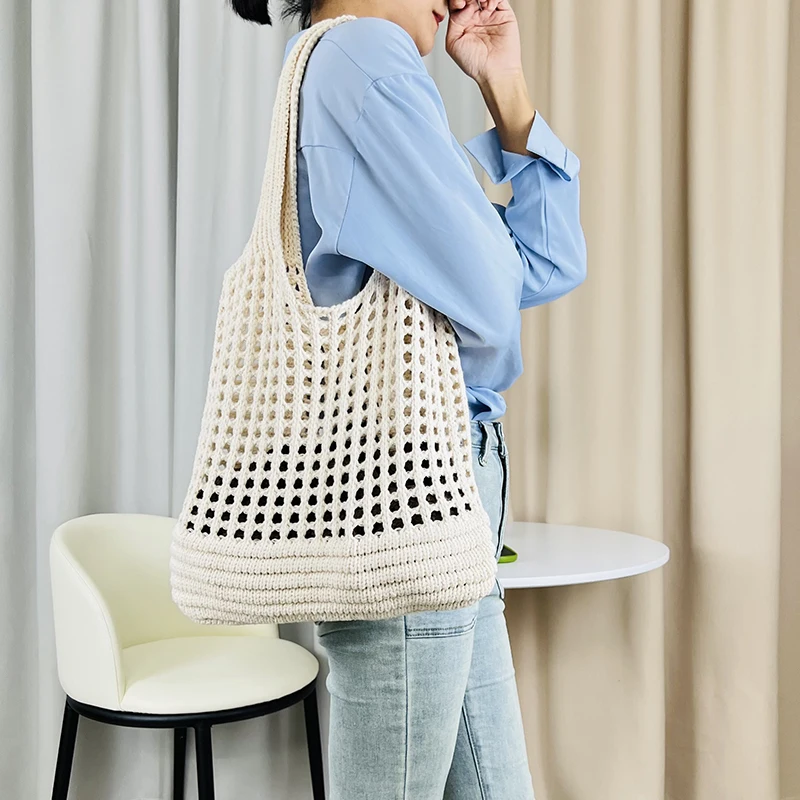 Vintage Hohl Design Gewebt Frauen Schulter Tasche Stricken Große Kapazität Handtaschen Sommer Reise Shopper Tote Für Damen Strand Taschen – Detail 17