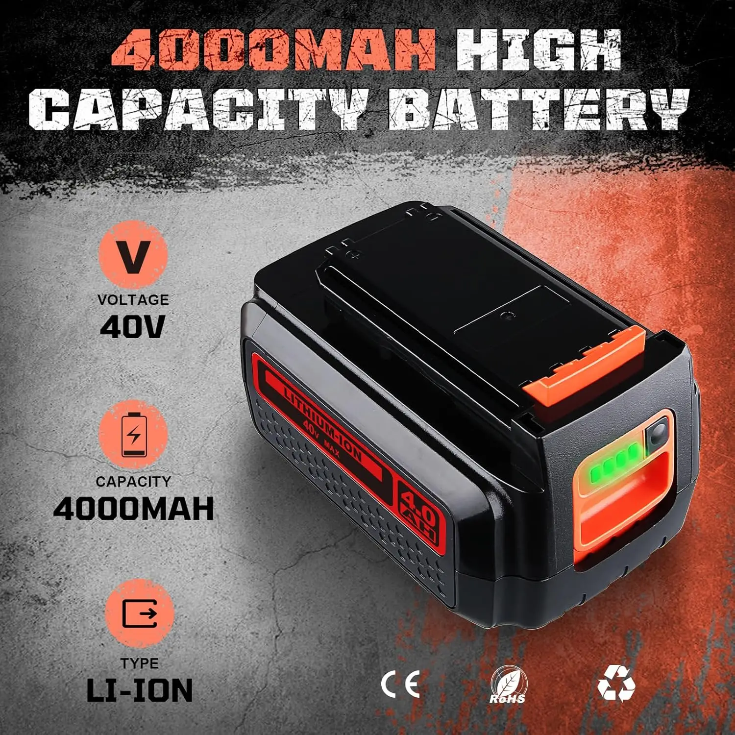 VANON LBXR36 1/2/4Pcs 40V 4.0Ah Lithium Battery Replace for Black and Decker LBX204 LCS1240 Tool Battery Replace for Battery pin