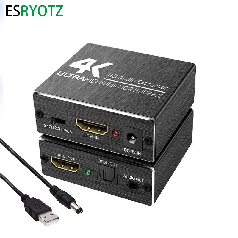 4K 60HZ ARC HDMI-Compatible to HDMI-Compatible SPDIF Optical 5.1 Ch RCA L/R Analog Audio Extractor Converter Splitter Version2.0