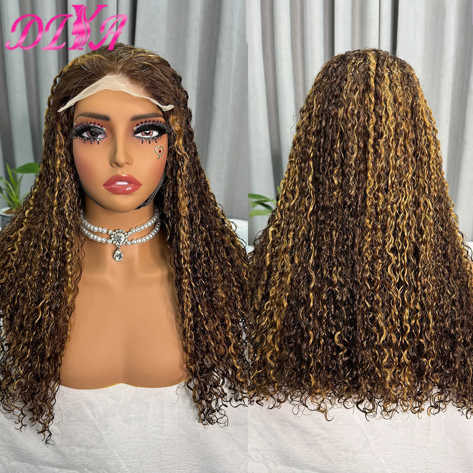 Piano Color Burmese Curly Human Hair Wig 5x5 Transparent Lace Closure Wig 250% Density Pixie Curly Wig for Women PrePlucked