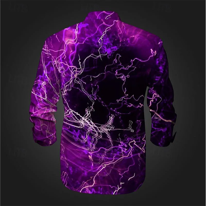 2024 Men\'s Shirt Glitzy Thunder Casual 3D printed shirt Party Street holiday upside-down long sleeve shirt