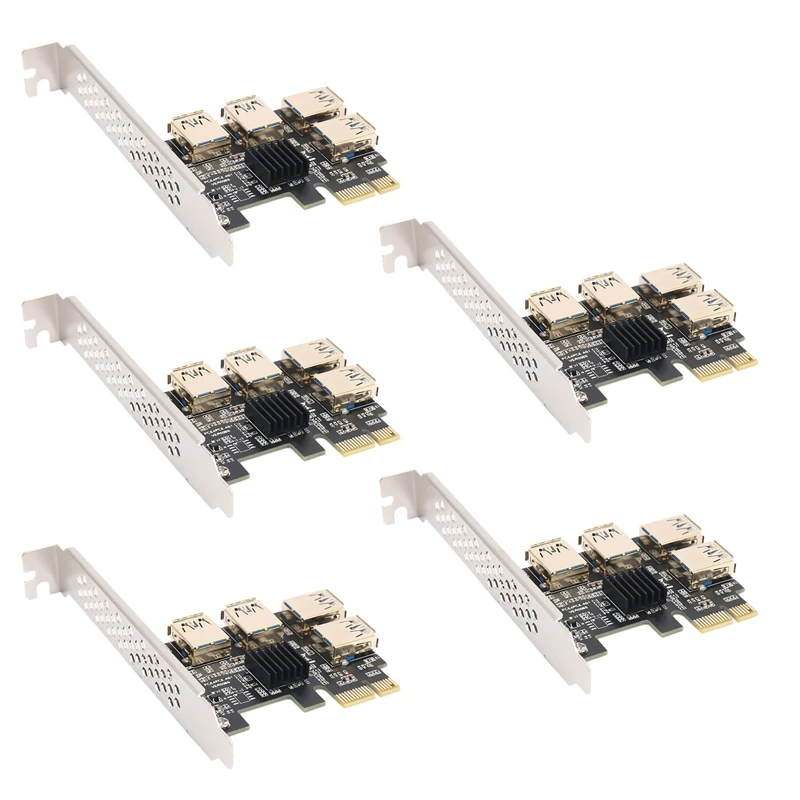 

5X New 4 Ports Pcie Riser Adapter Board PCI-E 1X To 4 USB 3.0 PCI-E Rabbet GPU Riser Extender Ethereum ETH/Monero XMR