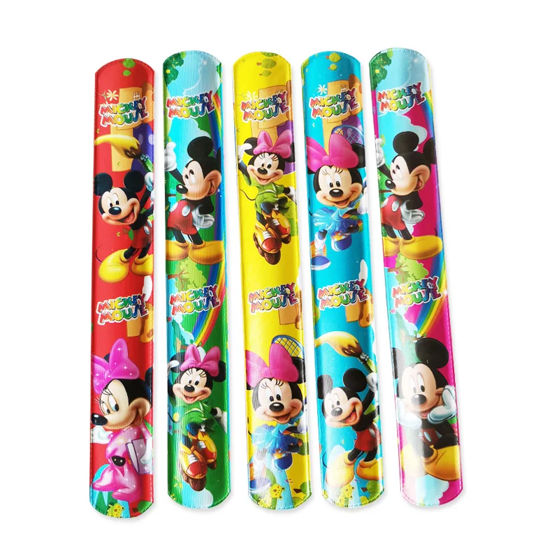 12PCS Kids Happy Birthday Party Favor Mickey Mouse Minnie Mouse Slap Bracelet Toy Party Gift Souvenir Cute Giveaway Kids