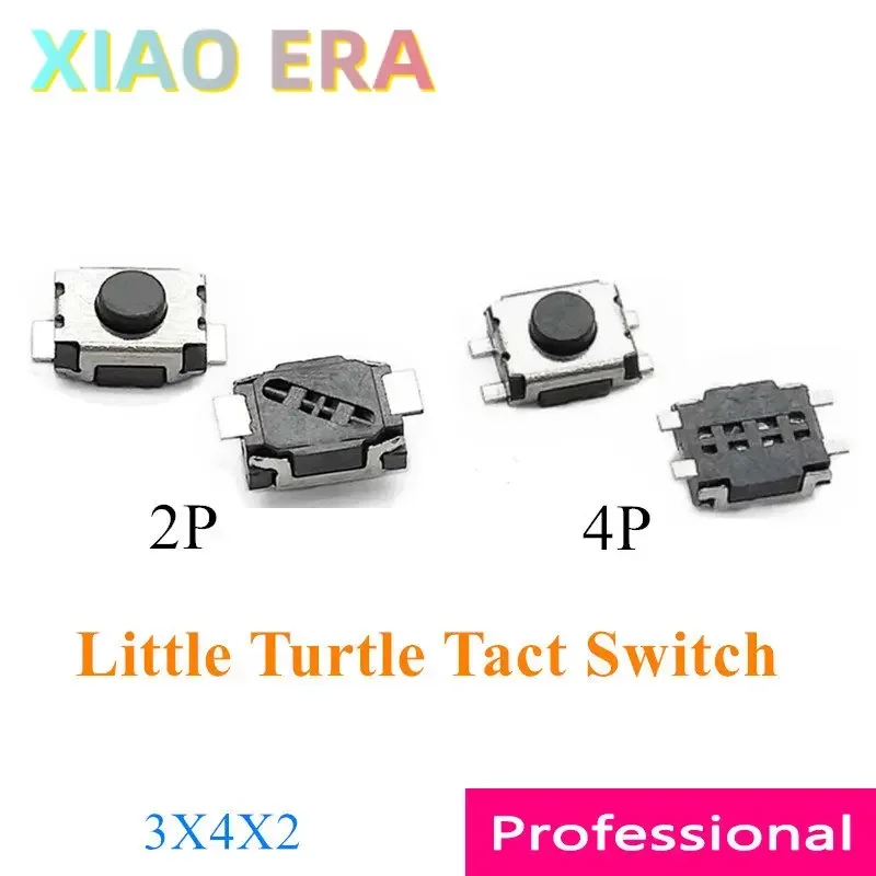 1000pcs 3*4*2 3x4x2 Tact Switch 2P 4P 2 Pin 4 Pin SMD Small Little Turtle Switch Micro Button No location Bulk Tape