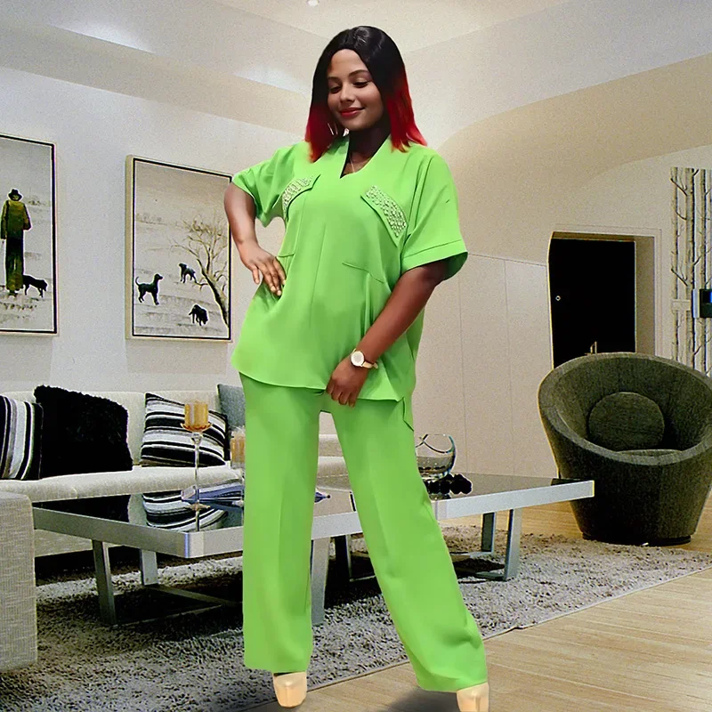 

Outfits 2 Piece Set African Clothes for Women Summer 2025 Fashion African Short Sleeve Tops Long Pant Matching Sets Tracksuit