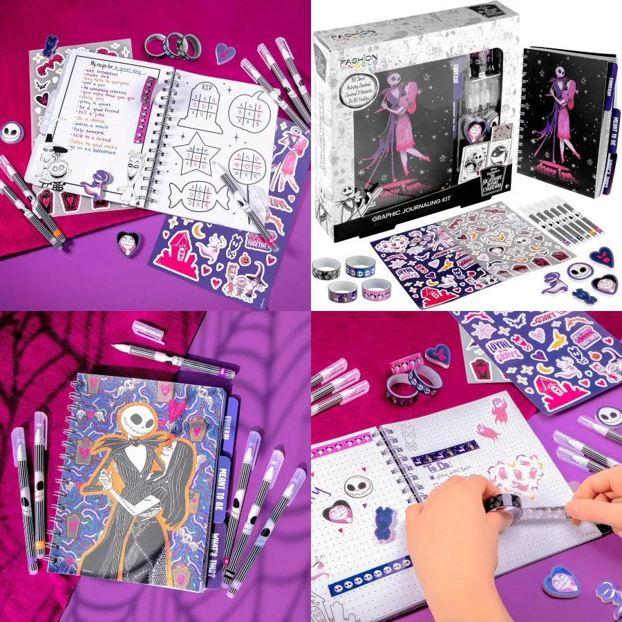 

The Nightmare Before Christmas Graphic Journaling Kit Set with Stickers Gel Pens Tape and Erasers for Creative Expression in Sc